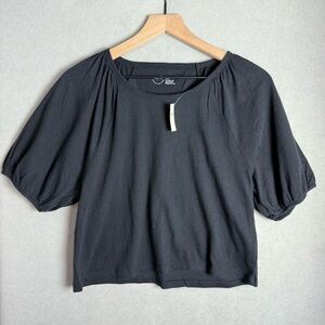 Brand New Aerie Bubble Sleeve T-Shirt Cropped Relaxed Fit Black size XS NWT